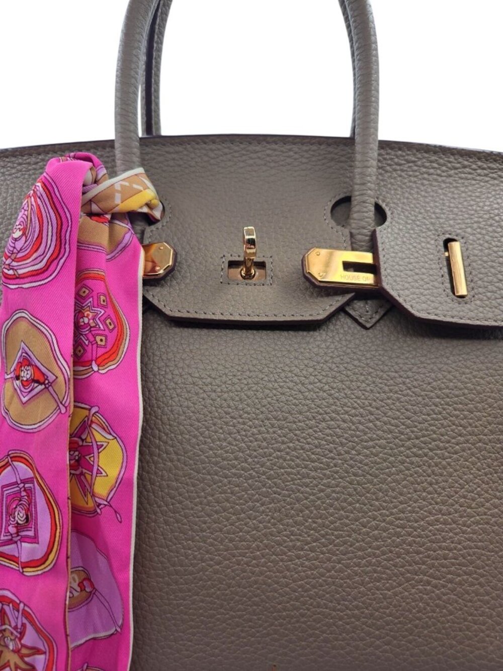 House of Hello B 35 Style Beige Leather Gold Hardware Top Handle Purse - Picture 2 of 9